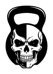 skull kettlebell fitness logo monochrome vector illustration