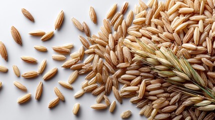 Obraz premium A pile of rice and wheat grain on a white background