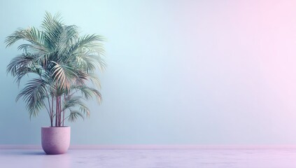 Pastel-toned room with potted palm tree