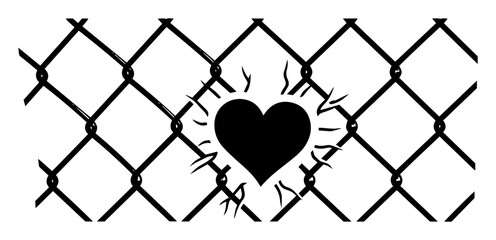 heart on chain link fence forbidden love vector symbol
