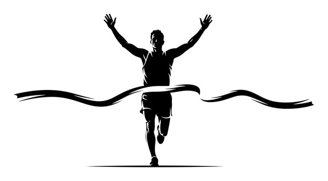 runner crossing finish line marathon winner vector silhouette - Powered by Adobe