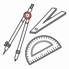 Compass protractor and set square drawing tools geometry
