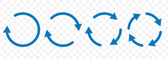 circle arrow icon set. Blue circular arrow icon, refresh, reload arrow icon symbol sign. Blue Reload vector icon set. repeat vector. restart or reset sign. Repeat cycle symbol. Blue rotation arrow.
