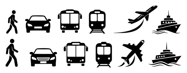 public and private transportation modes solid glyph icons set vector © Camel