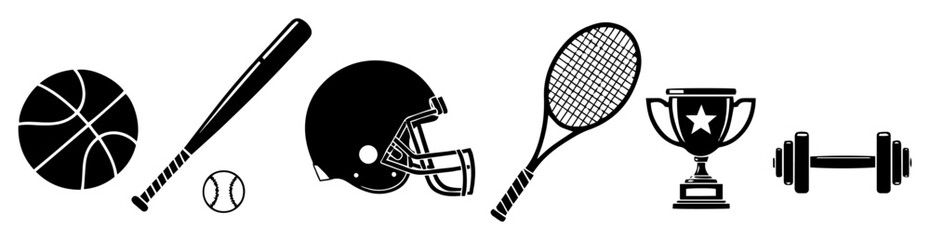 sports equipment icons set monochrome vector illustration
