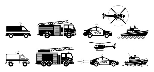 Fototapeta premium emergency services vehicle icon set police fire ambulance vector