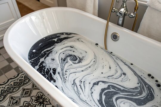Beautiful Home Exterior Luxurious Black and White Marble Bath Bomb Swirl in a Vintage Clawfoot Tub