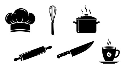 kitchen cooking chef tools icons monochrome vector illustration