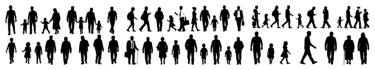 large collection of walking people silhouettes for diverse crowd scenes