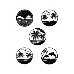 Minimal nature and beach themed elements for summer Vector illustration