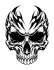 flaming skull tattoo design monochrome vector illustration