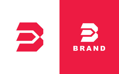 Bold Letter B Logo with Arrow Cut in Geometric Red and White Style for Modern Brand or Tech Identity