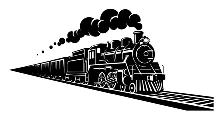 vintage steam train locomotive running on a railroad track with smoke © Camel