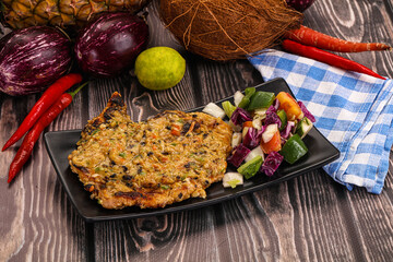 Tasty chicken steak with vegetables