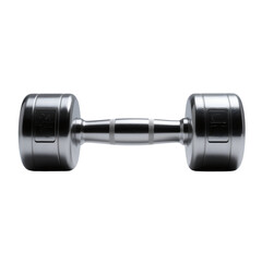 A chrome dumbbell centered on white or transparent background with textured grip and distinct weights on each end