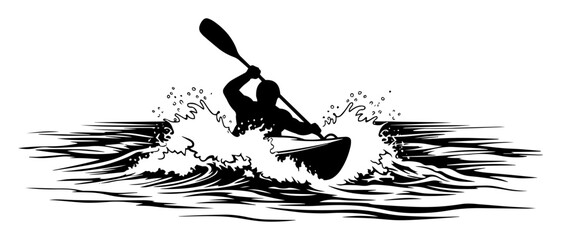 kayaker on wave extreme water sport vector silhouette