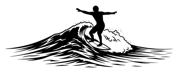 surfer riding ocean wave black silhouette vector