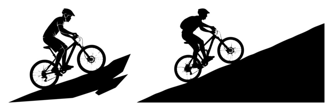 mountain biker silhouette mtb cyclist vector set