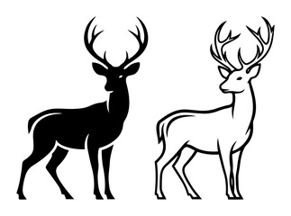 deer buck silhouette and outline duo vector illustration
