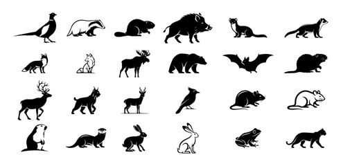 forest wildlife animal silhouettes collection vector