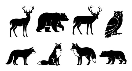 Naklejka premium forest animals silhouette vector set