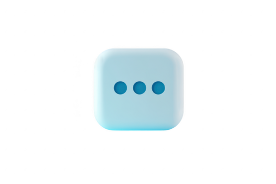 Three blue dots inside a rounded square shape isolated on a transparent background - Powered by Adobe