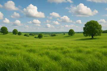 Obraz premium green field and blue sky