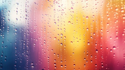 Rain drops on glass, vibrant colors