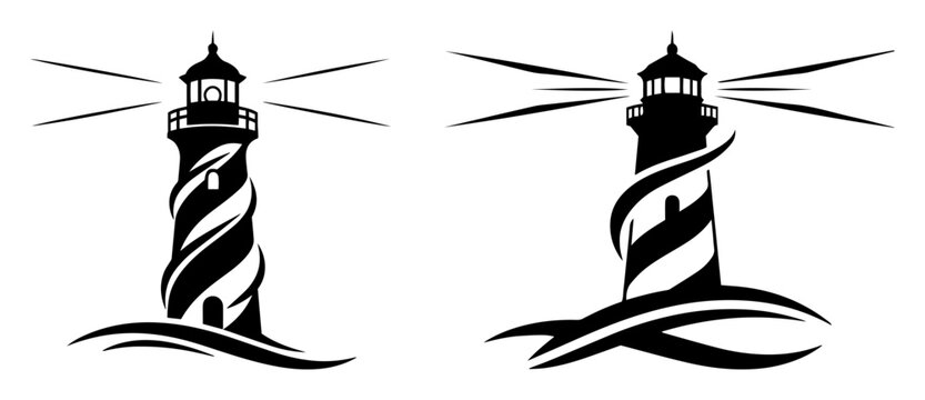 lighthouse over waves logo vector illustration