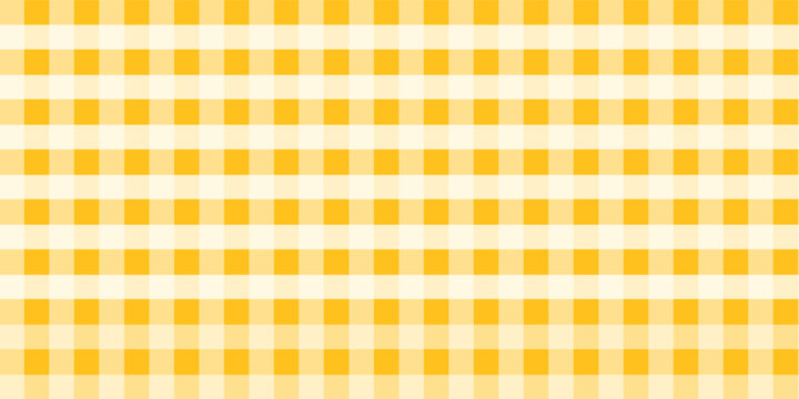 Yellow gingham or vichy pattern. Autumn or Thanksgiving day textile print for tabletop, picnic blanket, basket napkin, shirt or handkerchief. Cotton, linen or flannel design. Vector flat illustration.
