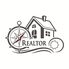 Realtor logo with house compass and gear real estate