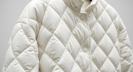 Obraz premium Close-up of White Diamond Quilted Puffer Jacket Texture and Detail