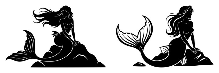 Obraz premium beautiful mermaid silhouette vector collection