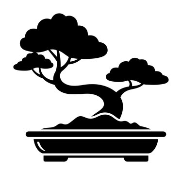 bonsai tree in pot silhouette vector illustration