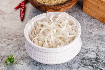 Boiled asian rice pho noodles
