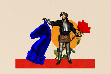 Sketch image trend photo collage of hero conqueror knight vintage warrior costume style young man...