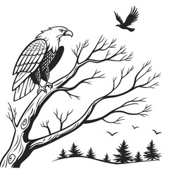 Majestic eagle perched on bare tree branches bird