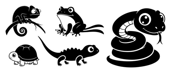 cute reptile and amphibian icon set vector