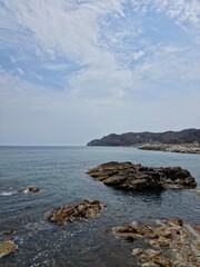 Blue sky and blue sea meet horizon, beautiful clouds, clear and clean seascape, beautiful coastal natural landscape background, Yeongdeok, South Korea - 푸른 하늘과 푸른 바다가 맞닿은 수평선, 멋진 구름, 맑고 깨끗한 바다, 자연 풍경