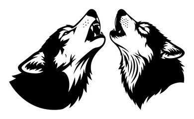 howling wolf heads vector illustration