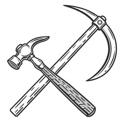 Hammer and sickle crossed black and white tools agriculture