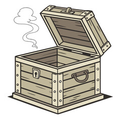Wooden chest with smoke open treasure chest