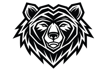 Obraz premium Fierce bear face roars with bold tribal lines in stark black and white