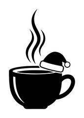 christmas coffee cup with santa hat silhouette vector