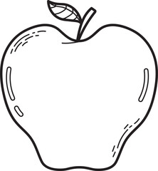 Hand-Drawn Outline of a Single Red Apple with Leaf