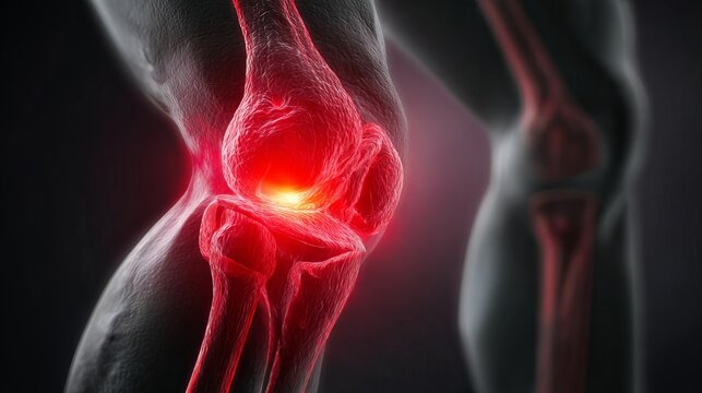 Close-up of red and inflamed knee joint, representing arthritis.
