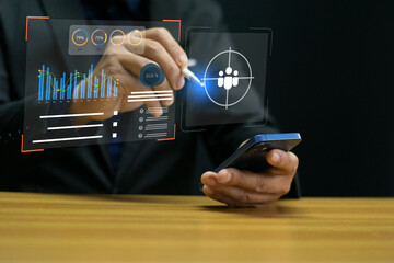 Digital Marketing and Customer Targeting Businessman Analyzing Social Media Strategy Online Advertising