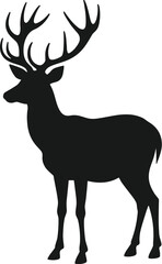 Fototapeta premium Vector art of silhouette of a majestic stag with large antlers isolated on white background