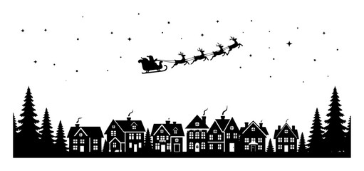 santa claus over christmas town silhouette banner © Camel