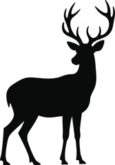 Fototapeta premium Vector art of silhouette of a majestic stag with large antlers isolated on white background